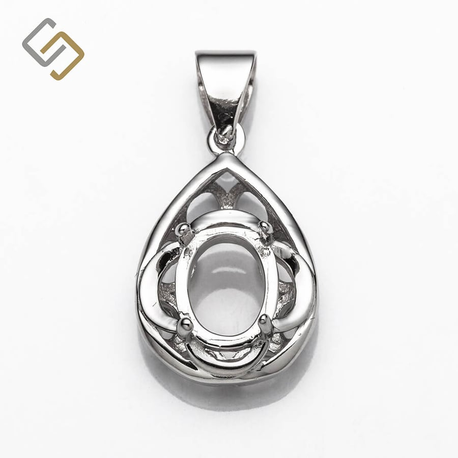 Pear Pendant, Oval Bezel Mounting & Bail in Sterling Silver for 7mm x 9mm stone