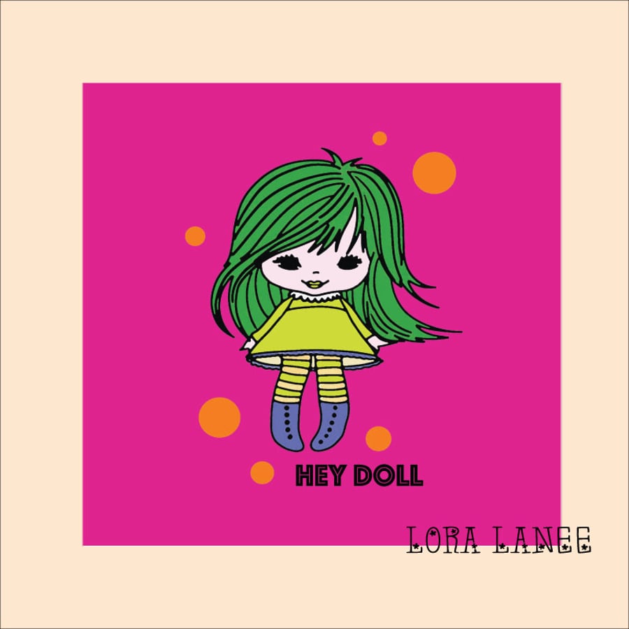 Hey Doll, retro cotton Handkerchief, Vintage look hankies