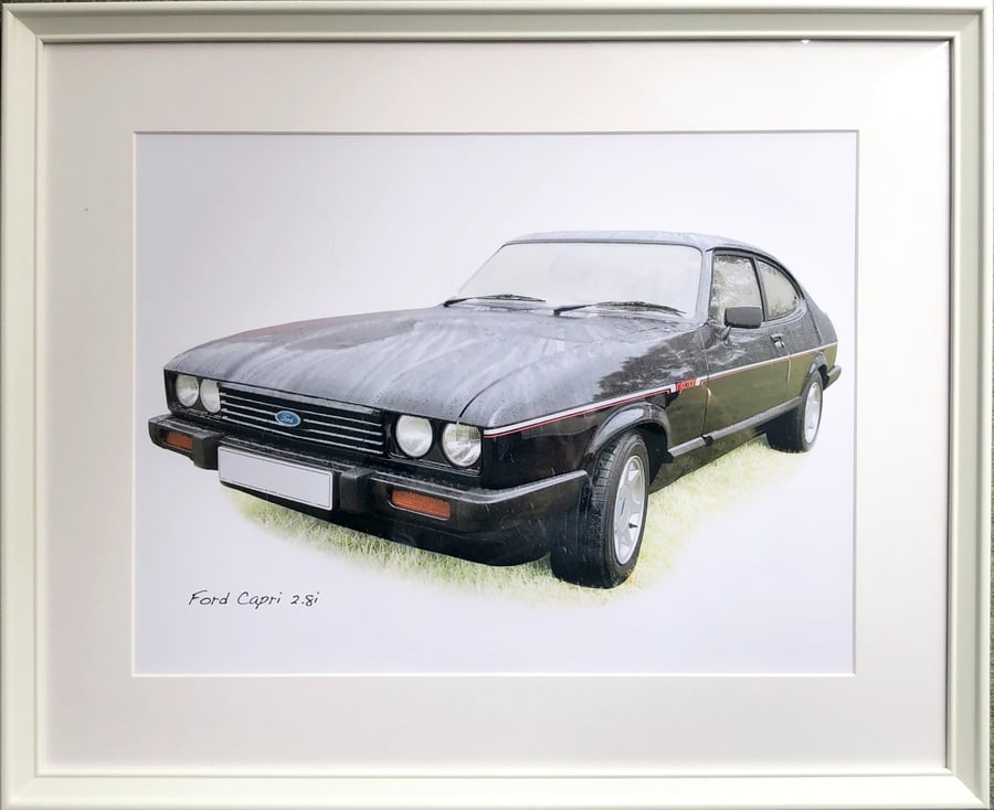 Ford Capri 2.8i (Black)- Picture Three Available Sizes with Black or White Frame