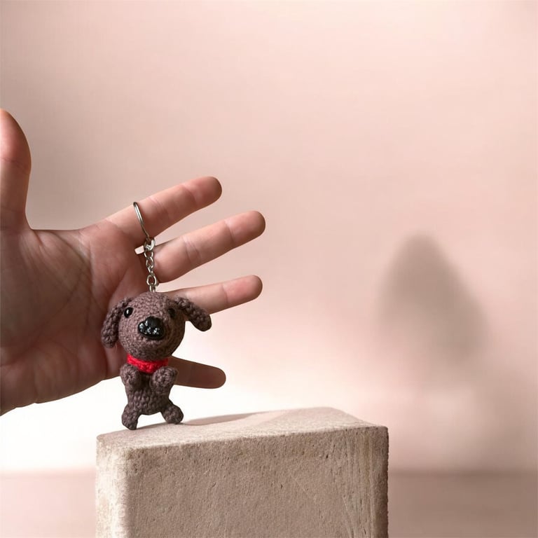 Handmade Crochet Dog Keychain Amigurumi Bag Charm, Soft Plush Accessory