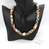 Africa inspired paper beaded collar black white and orange necklace