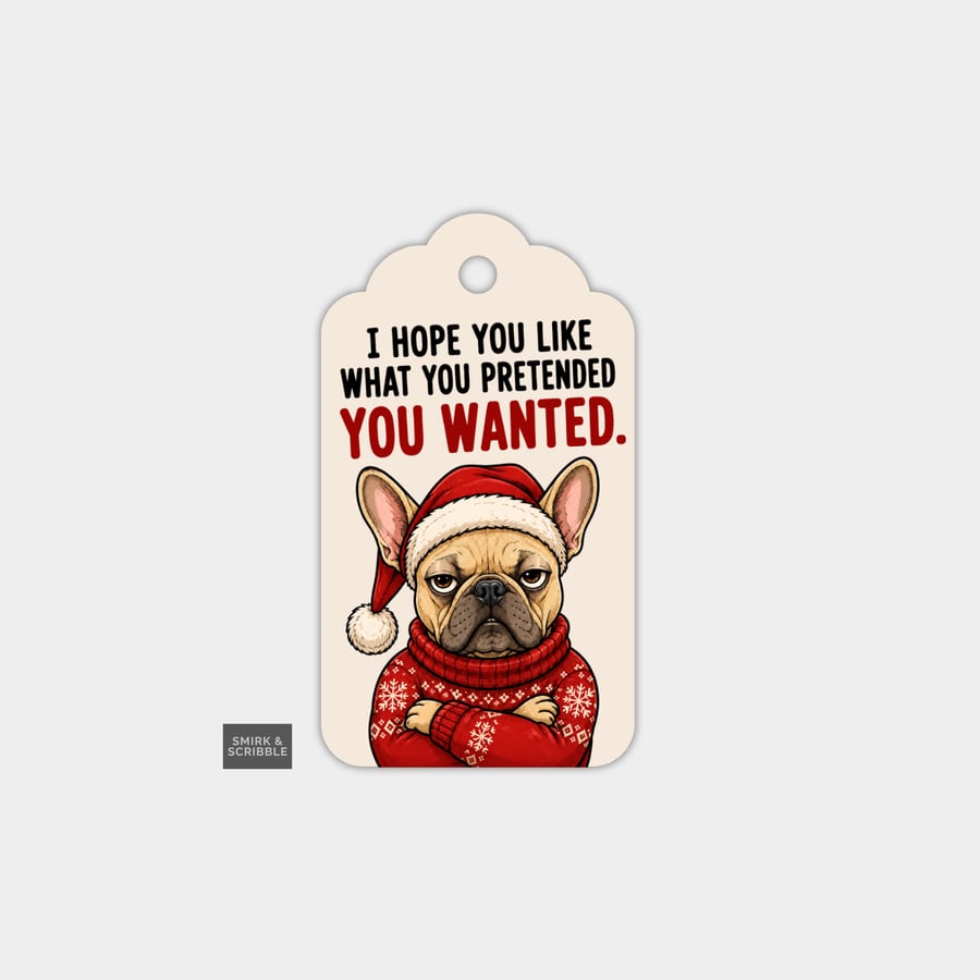 Unique Funny Christmas Gift Tags For Adults, 6pk - Grumpy Frenchie