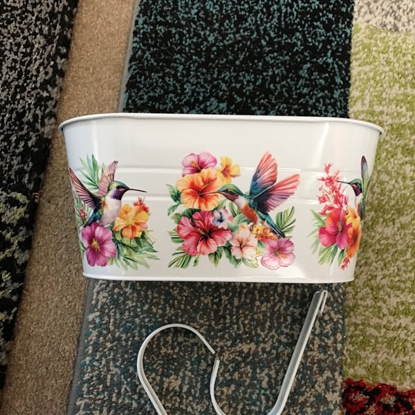 White fence planter with hummingbird motif gorgeous 