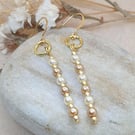 long drop gold plated earrings with mini faux pearls elegant chic evening wear 