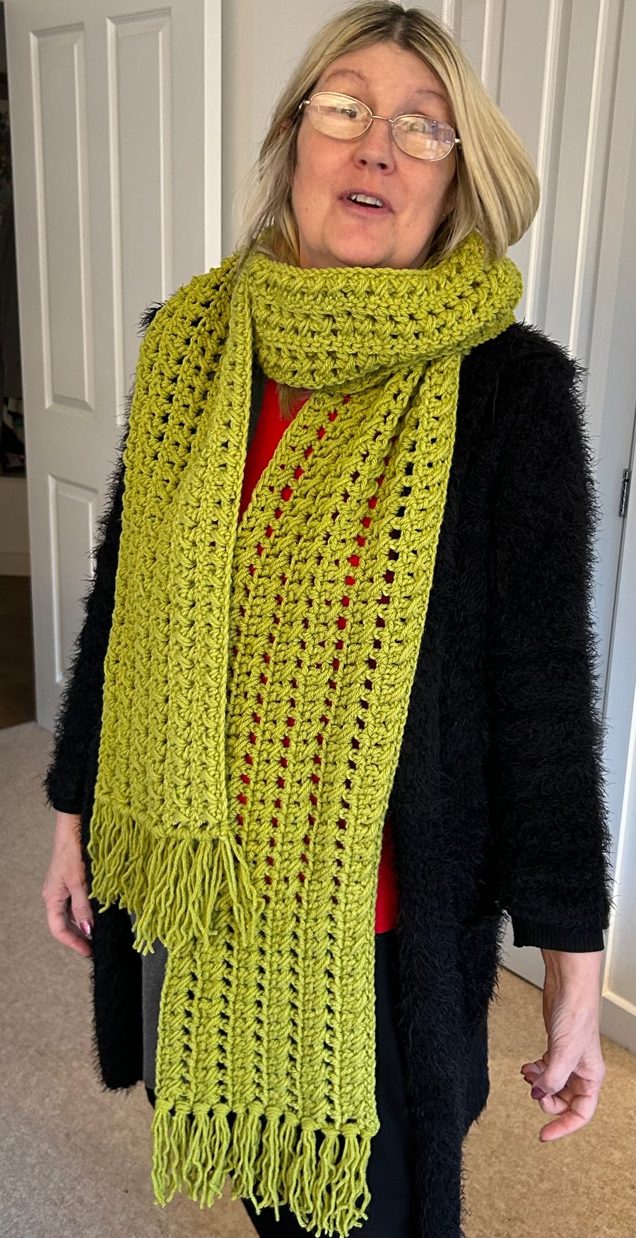 Hand Crocheted Lime Green Extra Long Scarf