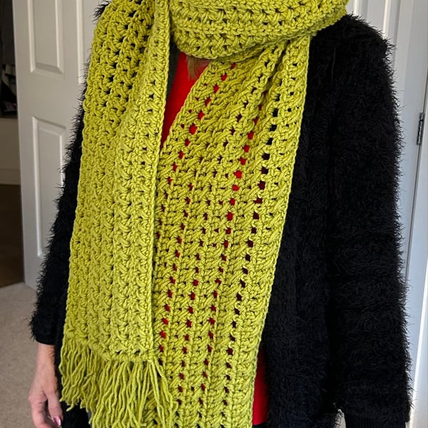 Hand Crocheted Lime Green Extra Long Scarf