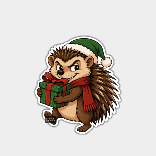 Unique Funny Christmas Sticker Xmas Decal - Cheeky Cute Hedgehog