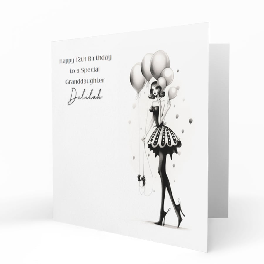 Personalised Birthday Card, Female, Little Girl With Balloons C194