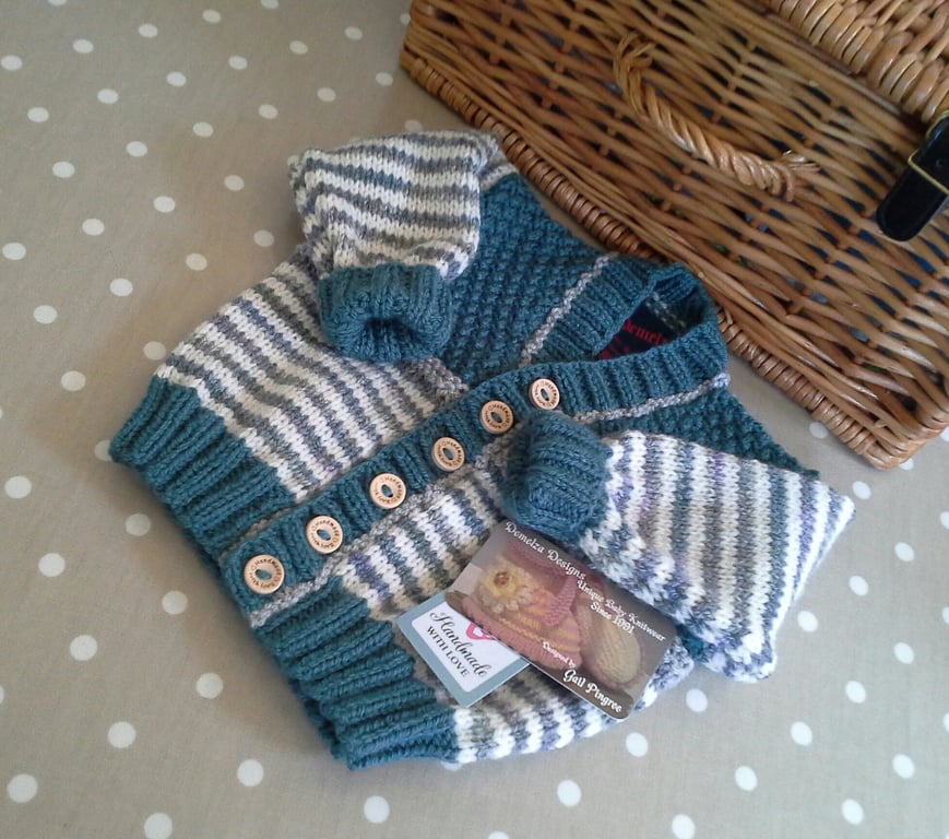 Baby Boys Hand Knitted Cardigan  6 - 12 months size