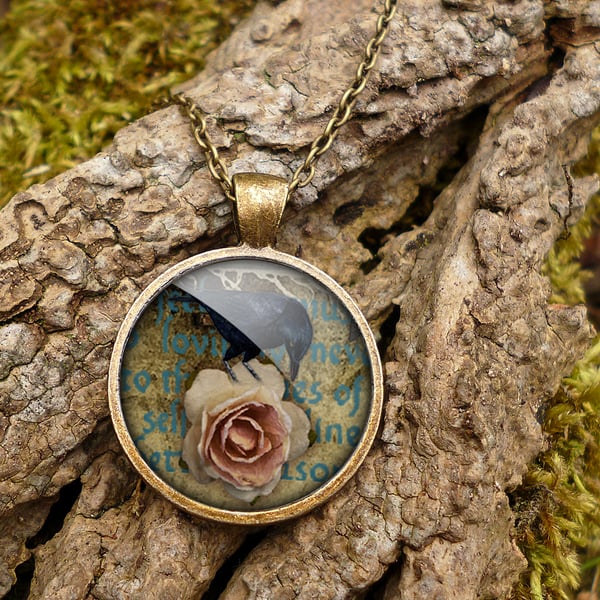 Raven and Pink Rose Large Necklace (RR05)