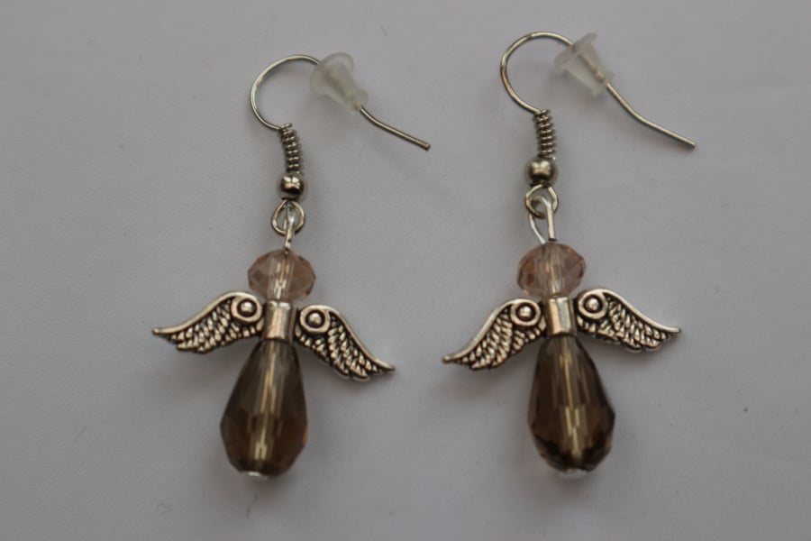 Silver plated beaded earrings- silver Christmas angel smoke