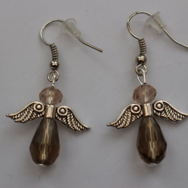 Silver plated beaded earrings- silver Christmas angel smoke