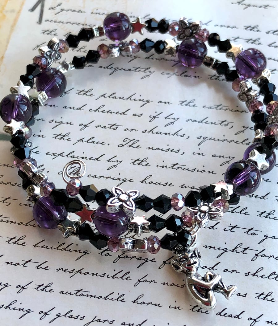 Purple Amethyst Lucky Cornish Beaded Wrap Bracelet
