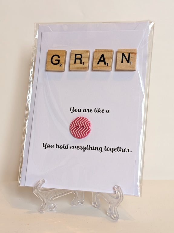 Gran You're like a button Scrabble greetings card