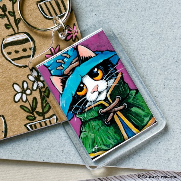 Wizard Mage Cat Fantasy Keyring - Large