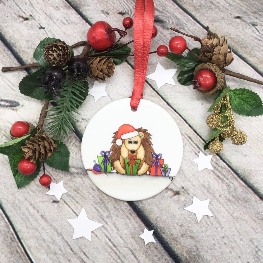 Ceramic Christmas Tree Decoration - Christmas Hedgehog 