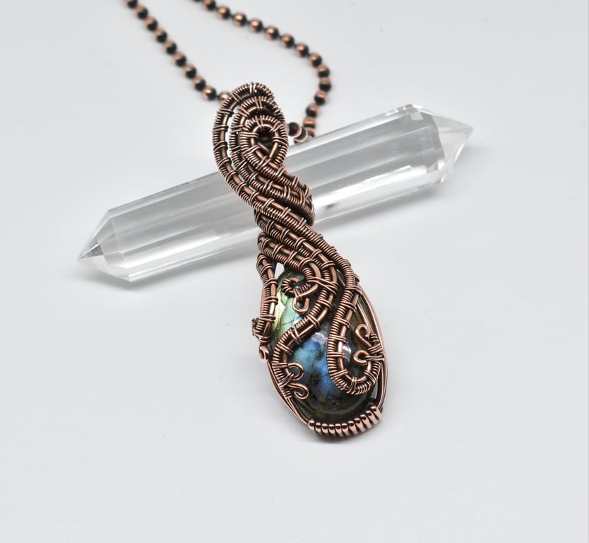Labradorite and Copper Wire Woven Gothic Pendant