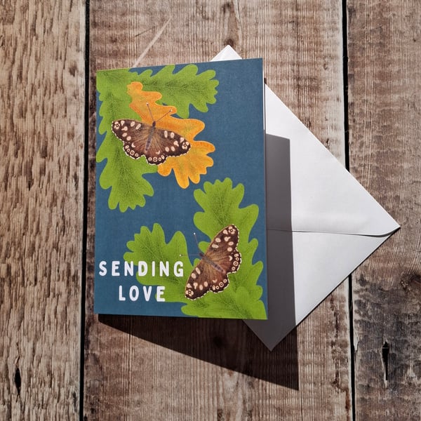 Sending love Speckled Wood Butterfly Greeting Card