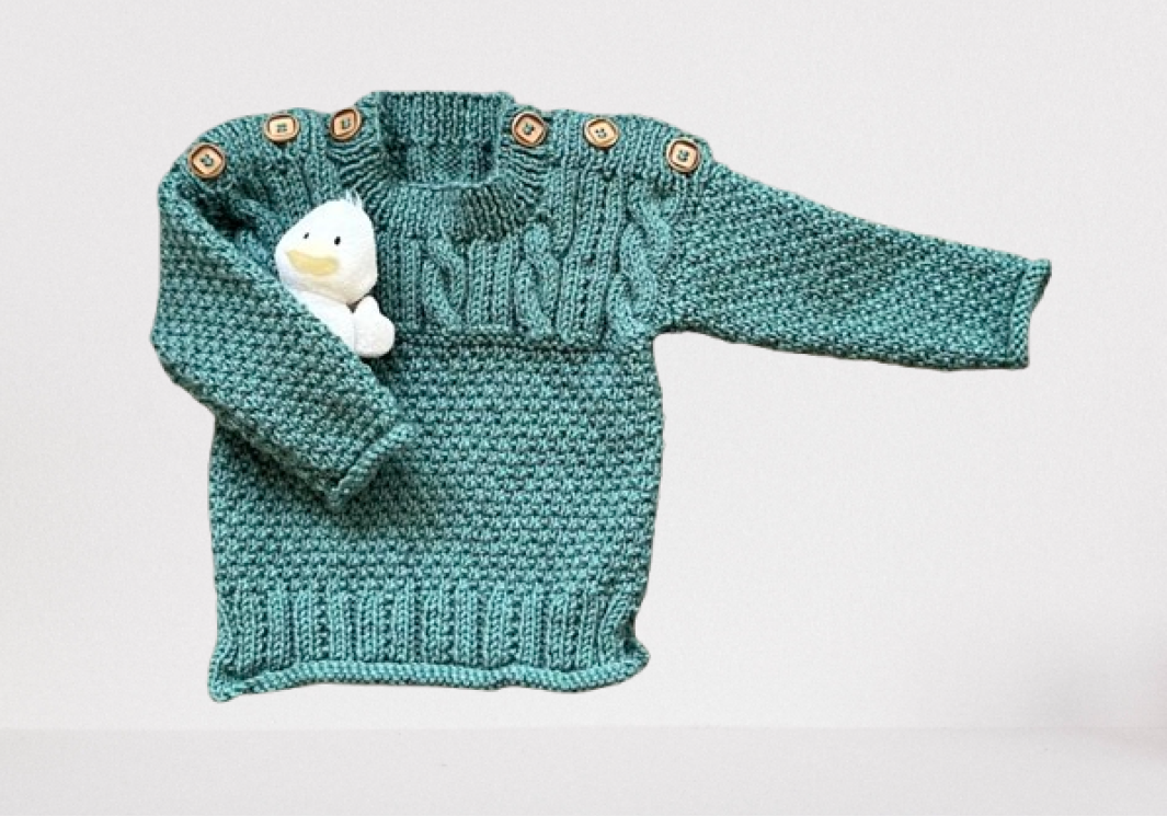 Hand Knitted Boys Jumper In Aran Weight Wool Blend Yarn - Fits Age 1 - 2 years