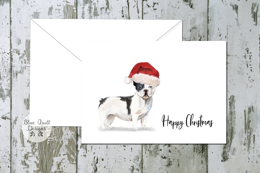 Black White French Bulldog Folded Christmas Cards - pack of 10 - personalised