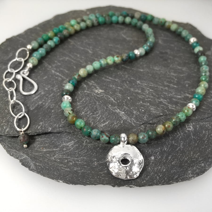 Silver and Cupric chrysocolla Rai necklace