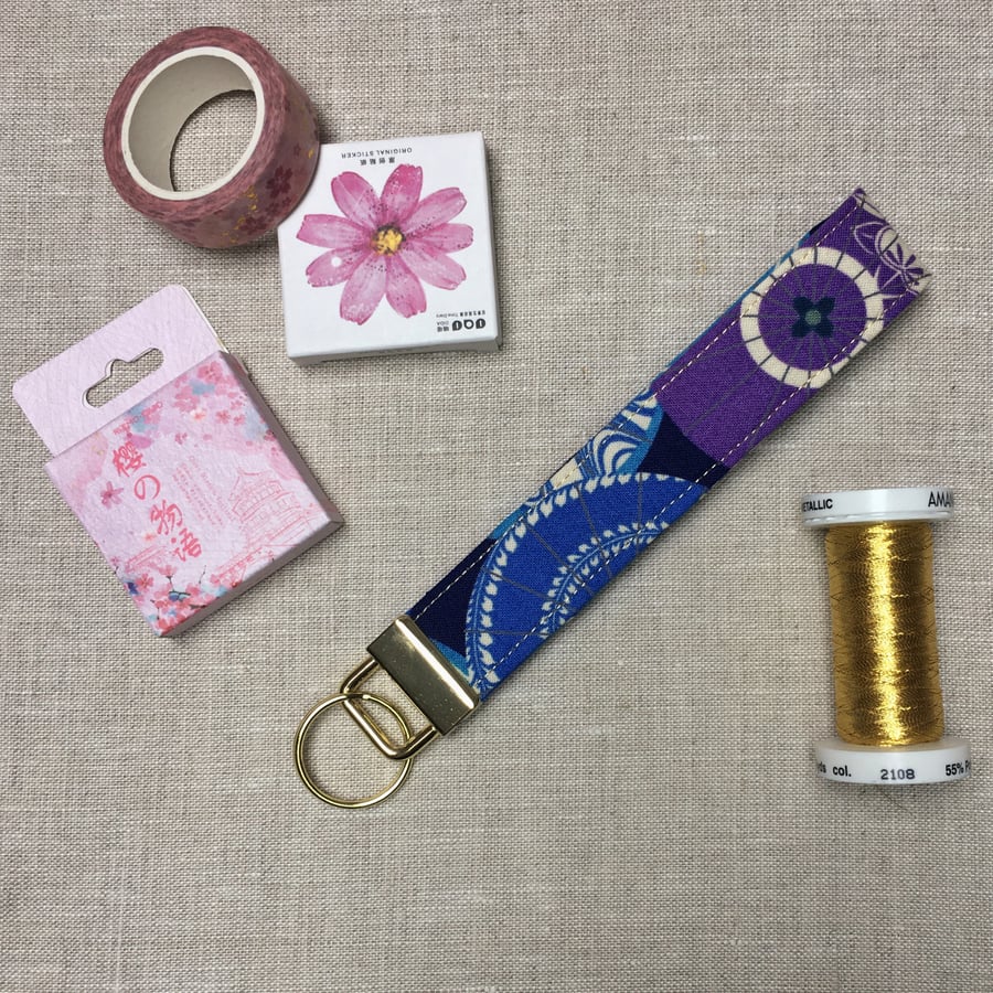 Blue and Purple Japanese Parasol Umbrella Fabric Key Fob