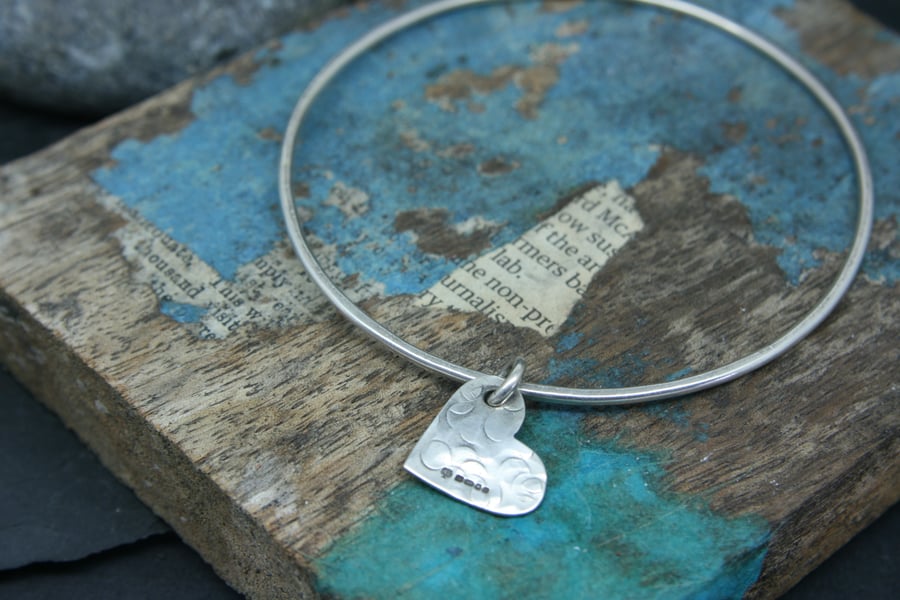 Sterling silver heart charm on bangle