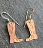 Welly boot earrings in etched copper