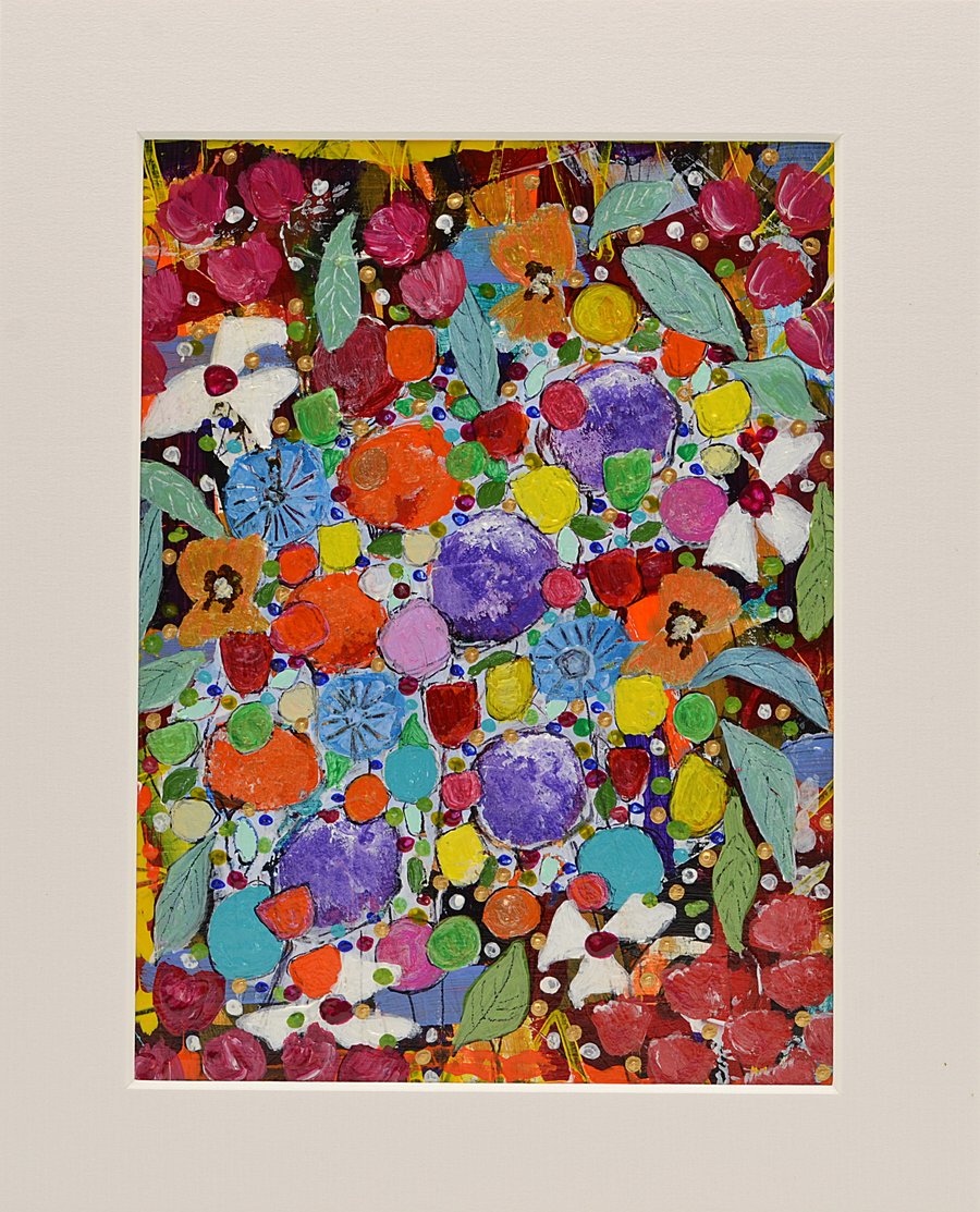 An Original, Abstract Painting of Flowers. 10 x 8 inches.