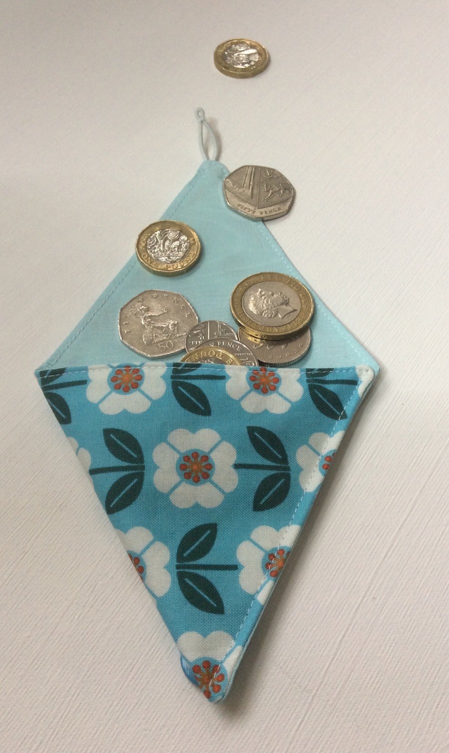  Small Triangular Coin Purse, pouch,  turquoise cotton