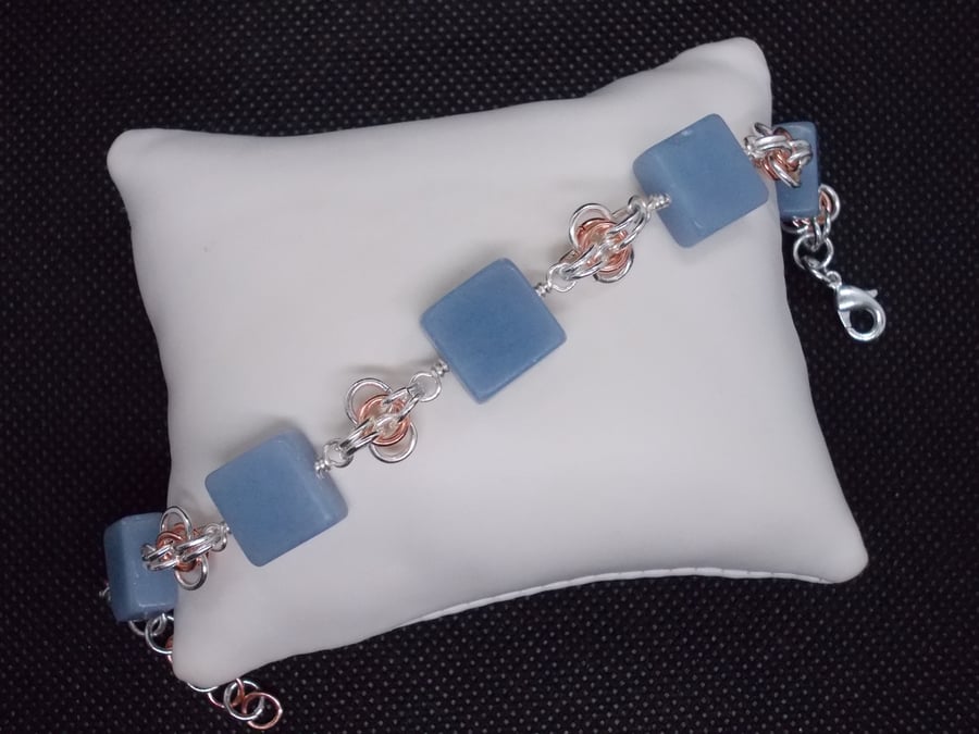 SALE - Angelite squares chainmaille bracelet