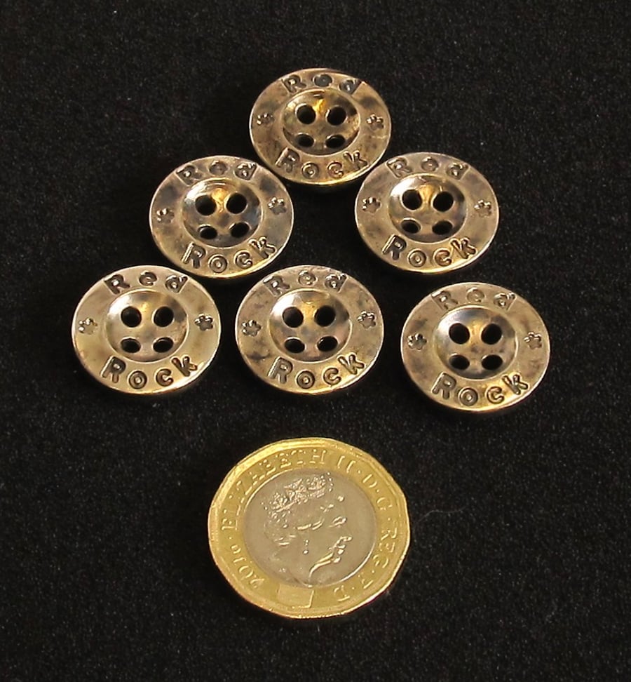 Vintage Buttons: ‘Red Rock’, Purposely Tarnished, Silver-like, 18mm x6