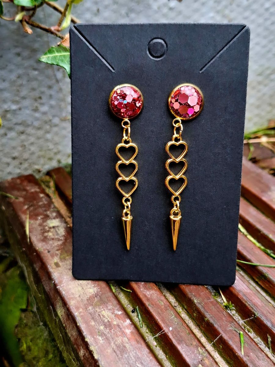 Gothic Barbie earrings dangle heart spikes emo punk vibes 