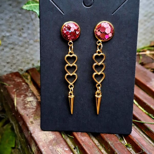 Gothic Barbie earrings dangle heart spikes emo punk vibes 