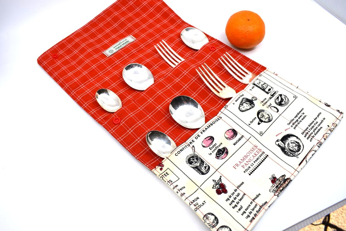 A cutlery  roll for 4 people for picnics camping and sports events etc 