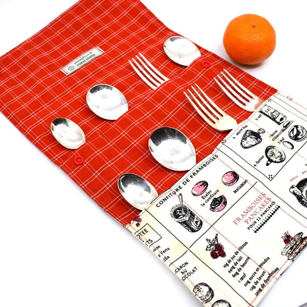 A cutlery  roll for 4 people for picnics camping and sports events etc 