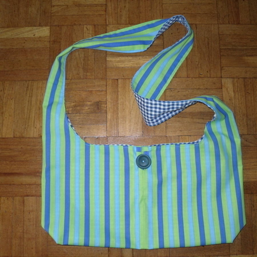 Green and Blue Striped Shoulder Bag