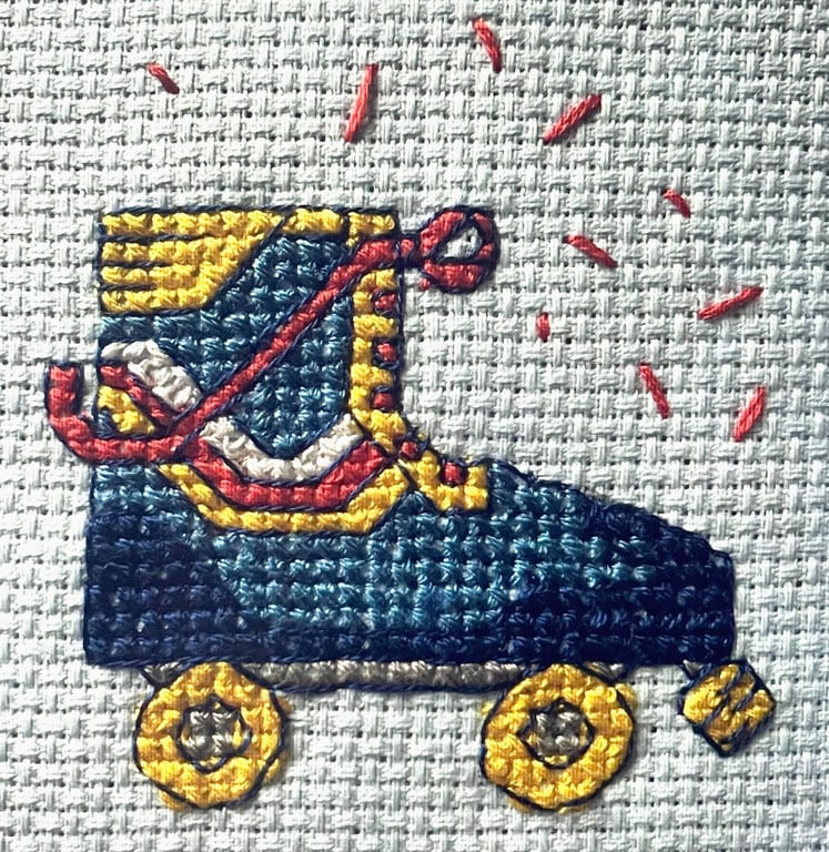 Roller Boot Cross Stitch PDF Pattern Roller Derby Skating Hoop Art 1970s Skate