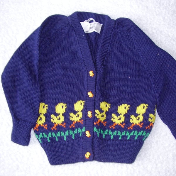 Child's cardigan with chicks and chick buttons