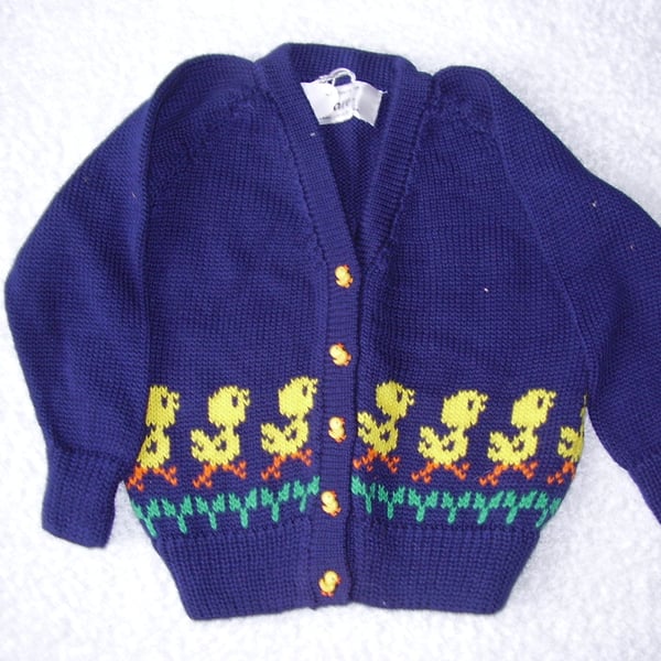 Chick cardigan with chicks round the bottom and chick buttons