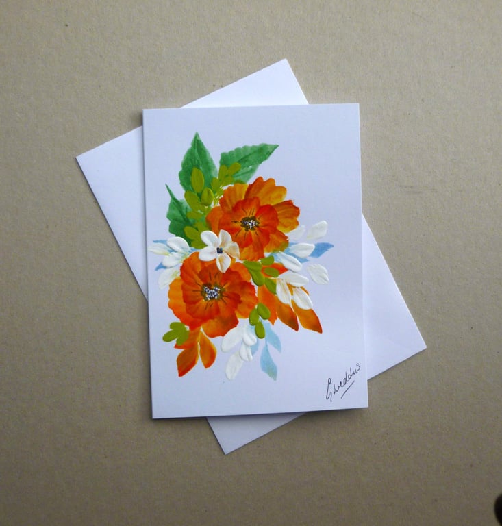 hand painted floral blank greetings card ( ref FA 309 A6 )