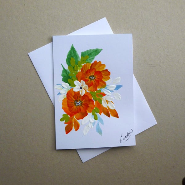 hand painted floral blank greetings card ( ref FA 309 A6 )