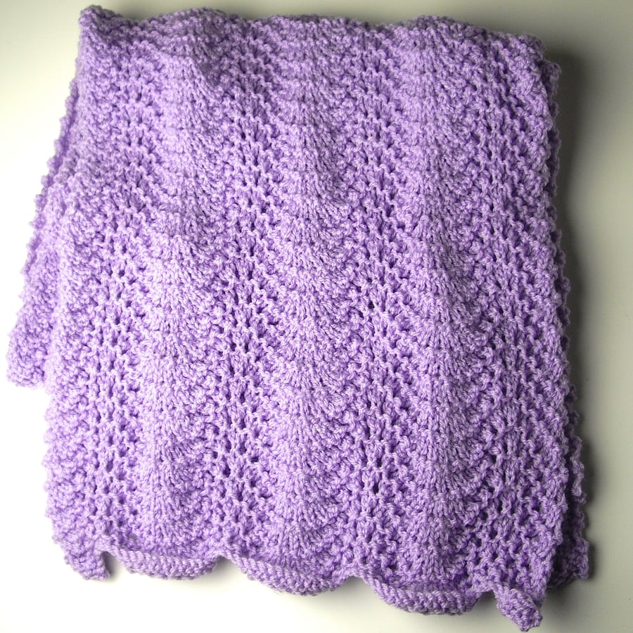 Wide Lilac Hand Knitted Scarf - UK Free Post