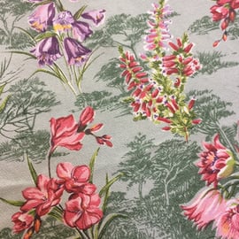 Pink Eau de Nil  Flowers Trees Barkcloth VIntage Fabric Lampshade option 
