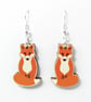Fox Drop Earrings, Wooden Dangly, Silver Plated or Sterling Silver Hooks