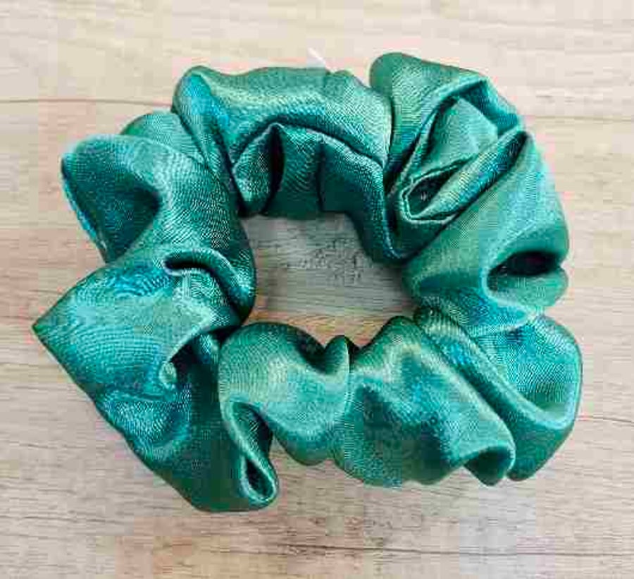 Handmade green satin scrunchie