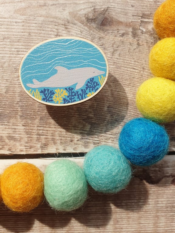 Dolphin Wooden Pin Brooch