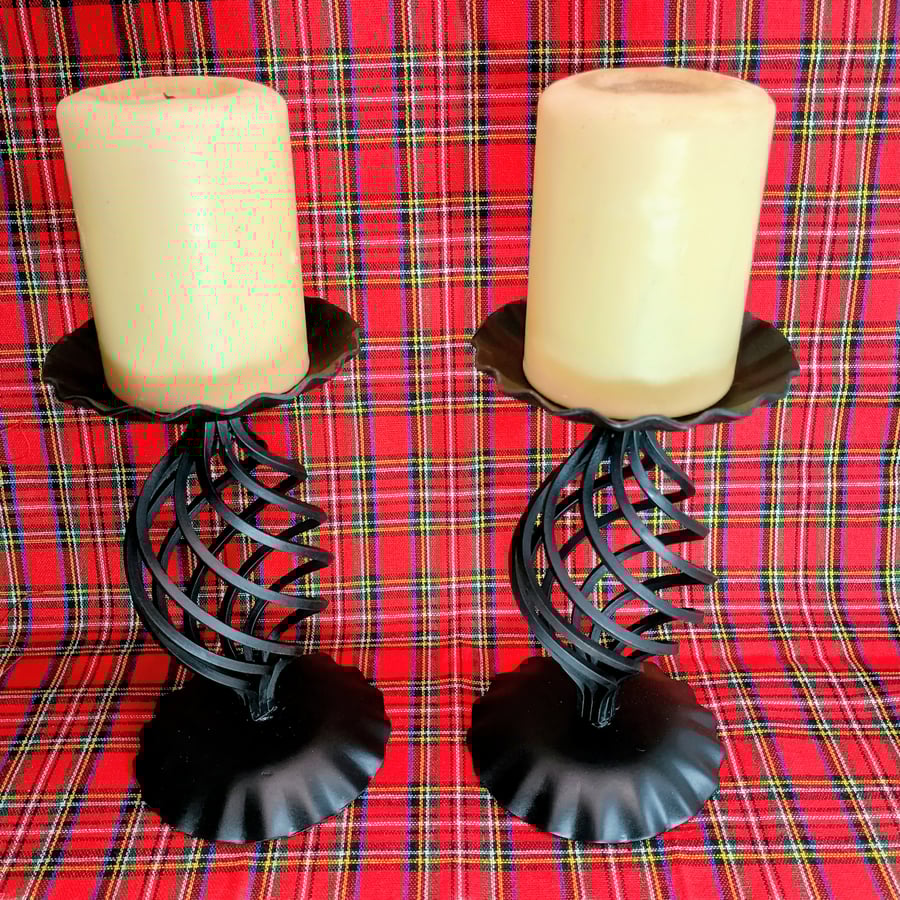 Pair of Jacobite style wrought iron candlesticks