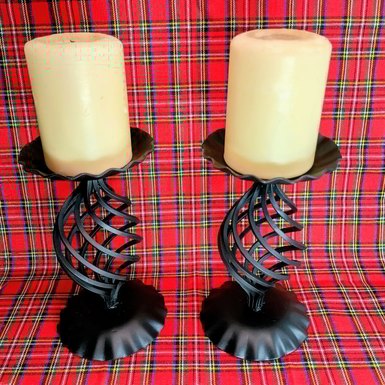 Pair of Jacobite style wrought iron candlesticks