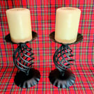 Pair of Jacobite style wrought iron candlesticks